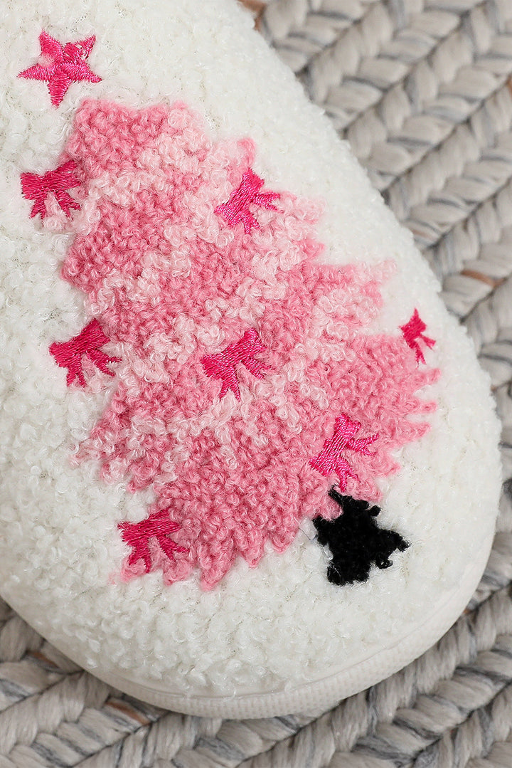 Plush Christmas Tree Color Contrasted Liner House Slippers