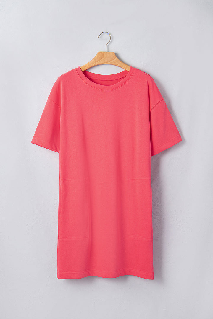 Coral Paradise Drop Shoulder Loose Casual T Shirt Mini Dress