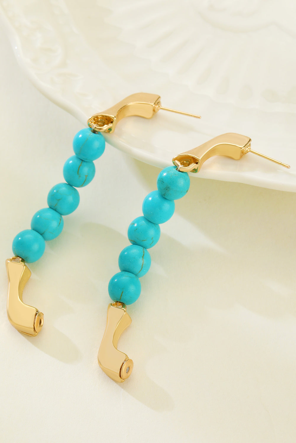 Turquoise Bead Plated Alloy Hook Earrings