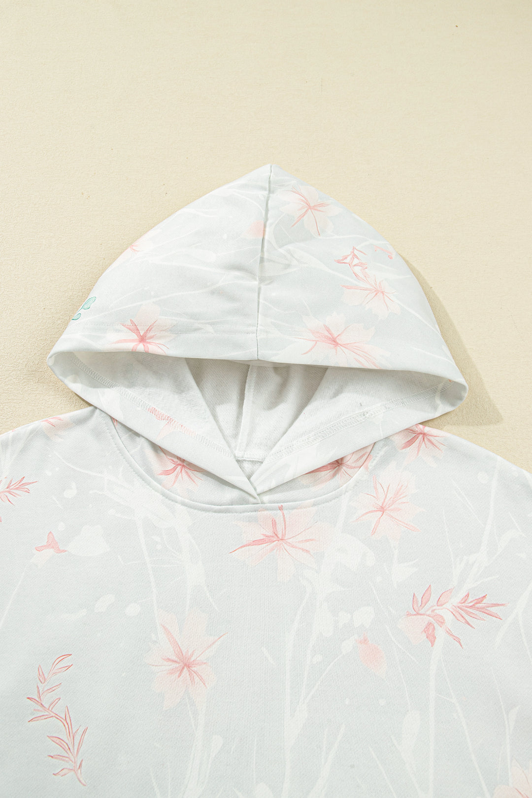 Gray Floral Print Plus Size Loose Hoodie