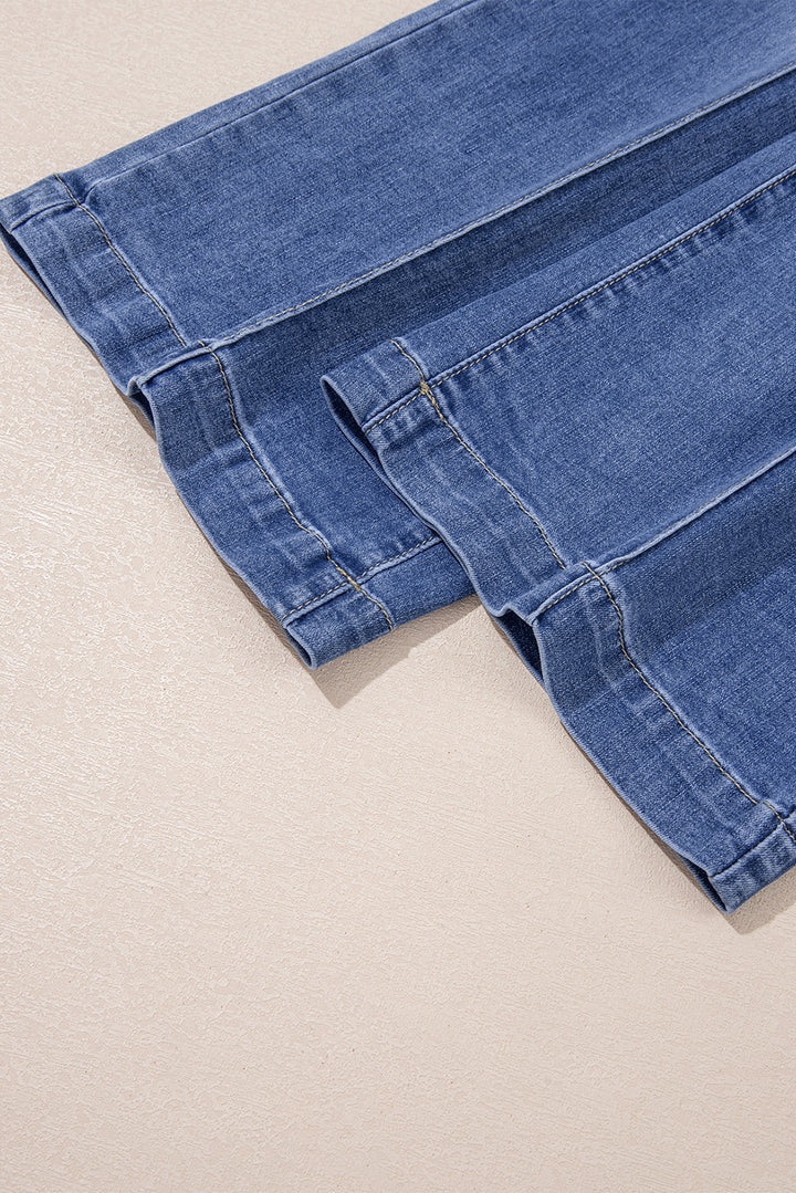 Beau Blue Tailored Center Seam Detail Straight Loose High Rise Jeans