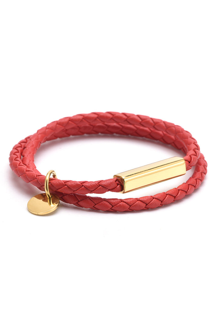 Geflochtenes Armband aus PU-Leder mit Metalldekor