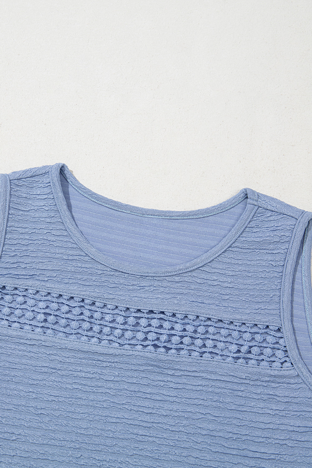 Beau Blue Solid Color Textured Lace Hollowed Detail Sleeveless Mini Dress