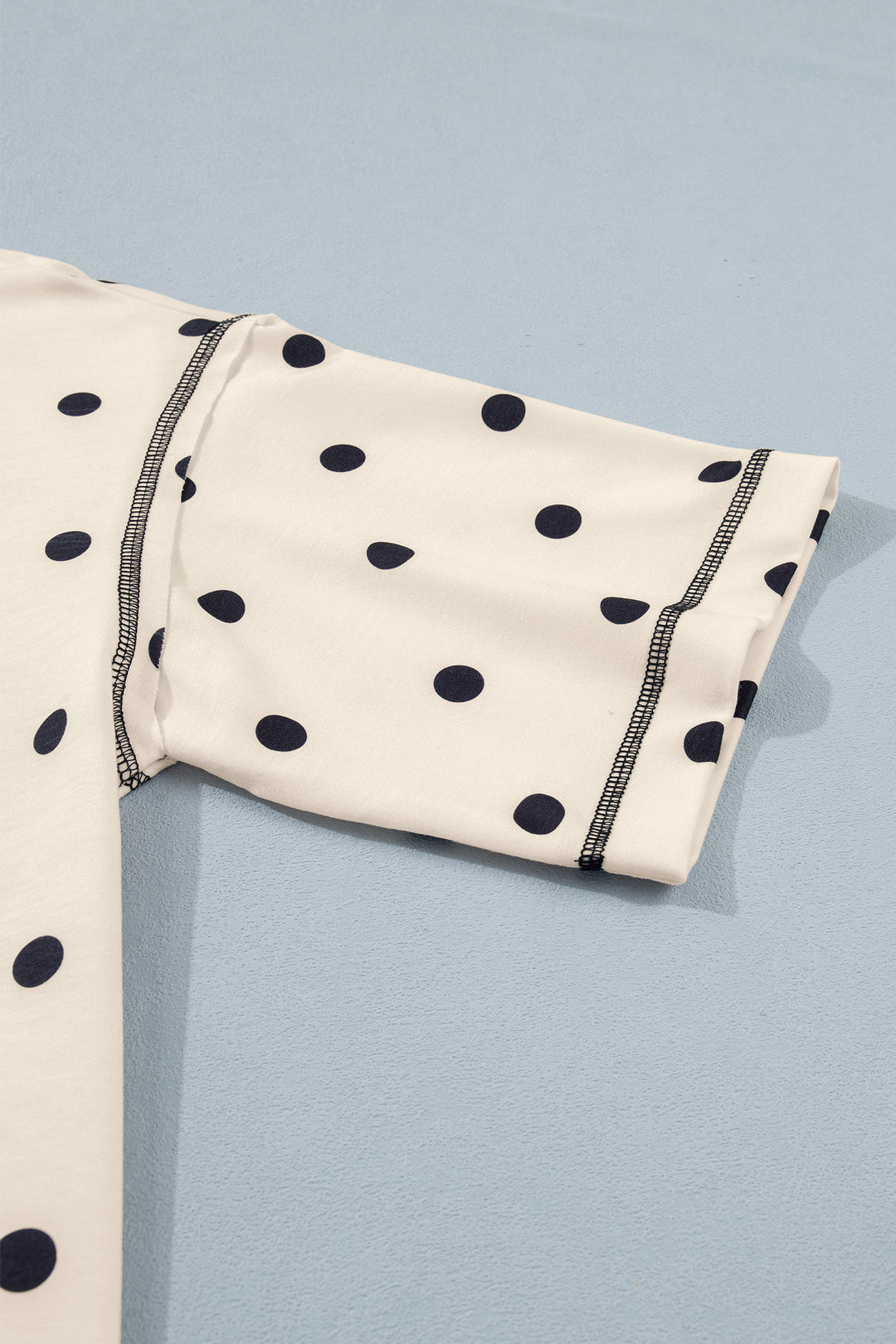 White Polka Dot Short Sleeve Loose Top Drawstring Shorts Set