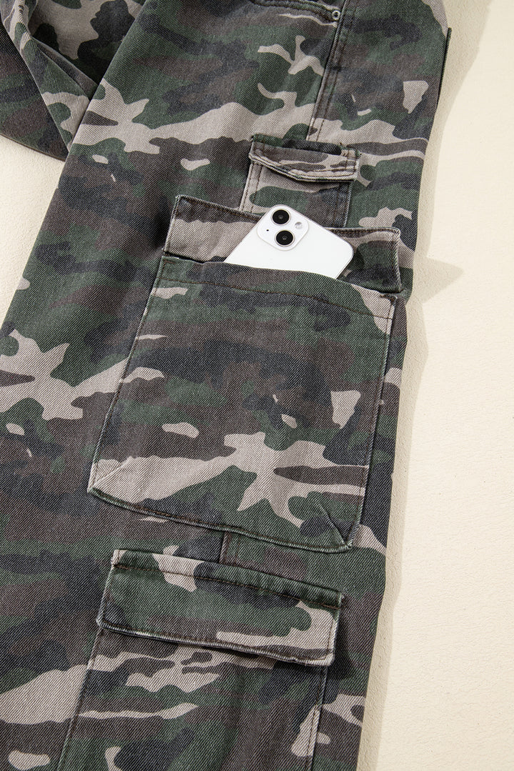 Green Camo Cargo Wide Leg Pants