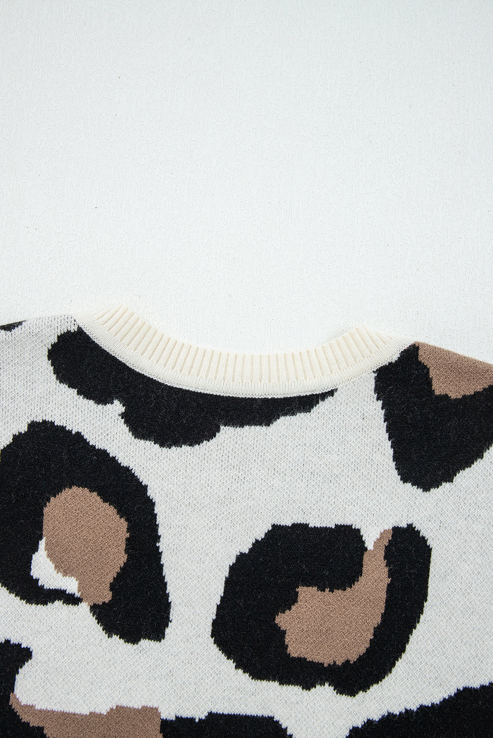 Leopard Print Color Block Patchwork Sleeve V Neck Sweater