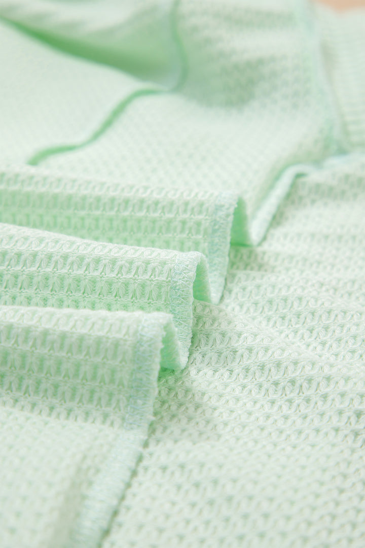 Clearly Aqua Waffle V Neck Short Sleeve Knit Top