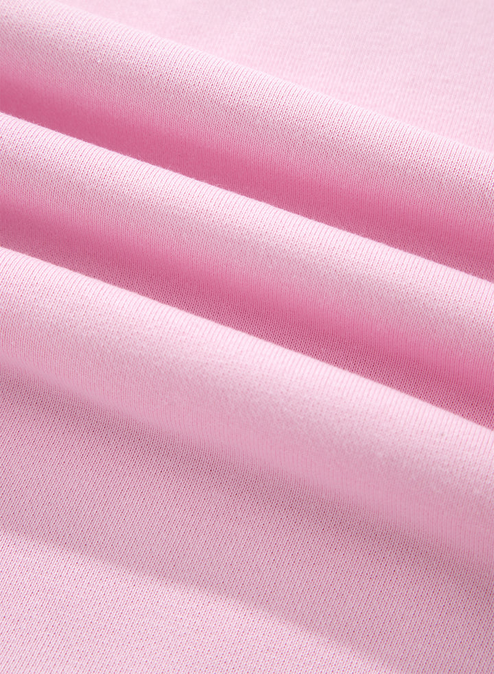 Pink Solid Color Raw Seam Lace Detail Loose Casual Sweatshirt