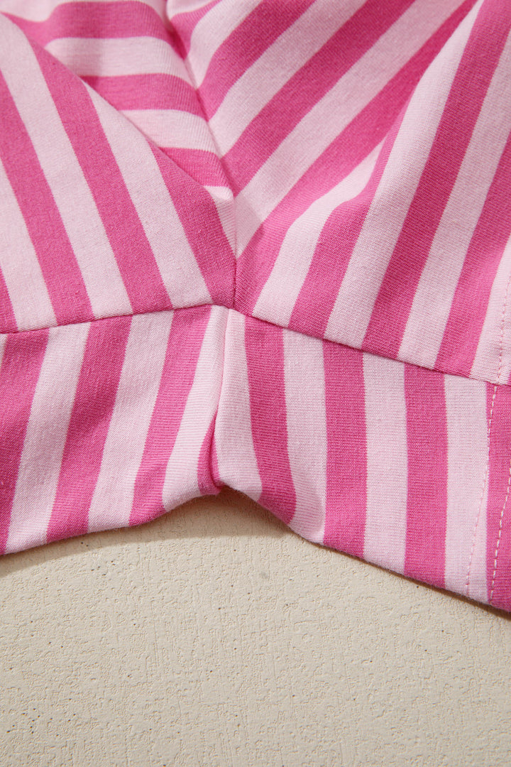 Pink Stripe Cap Sleeve Tee Elastic Waist Shorts 2pcs Outfit