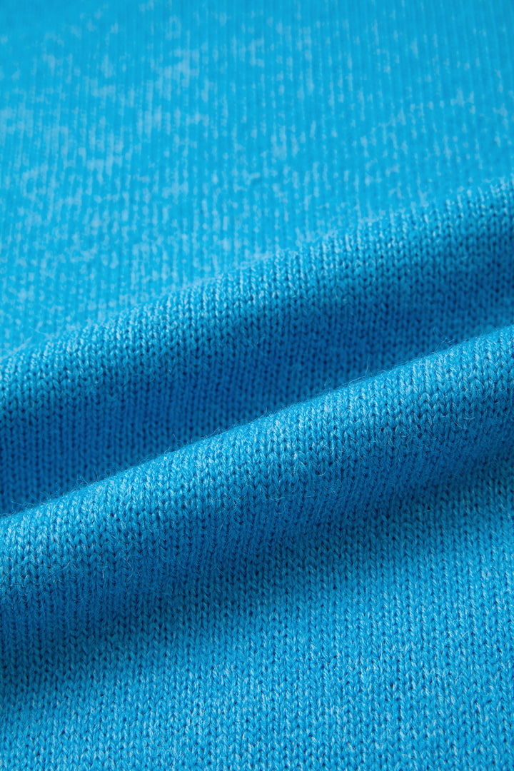 Sky Blue Western Embroidery Drop Shoulder Pullover Sweater