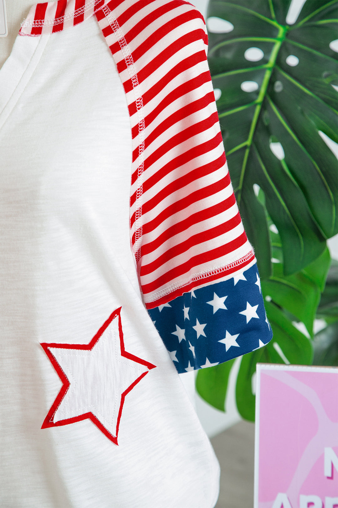 Fiery Red Star Detail Flag Inspired Short Sleeve Top