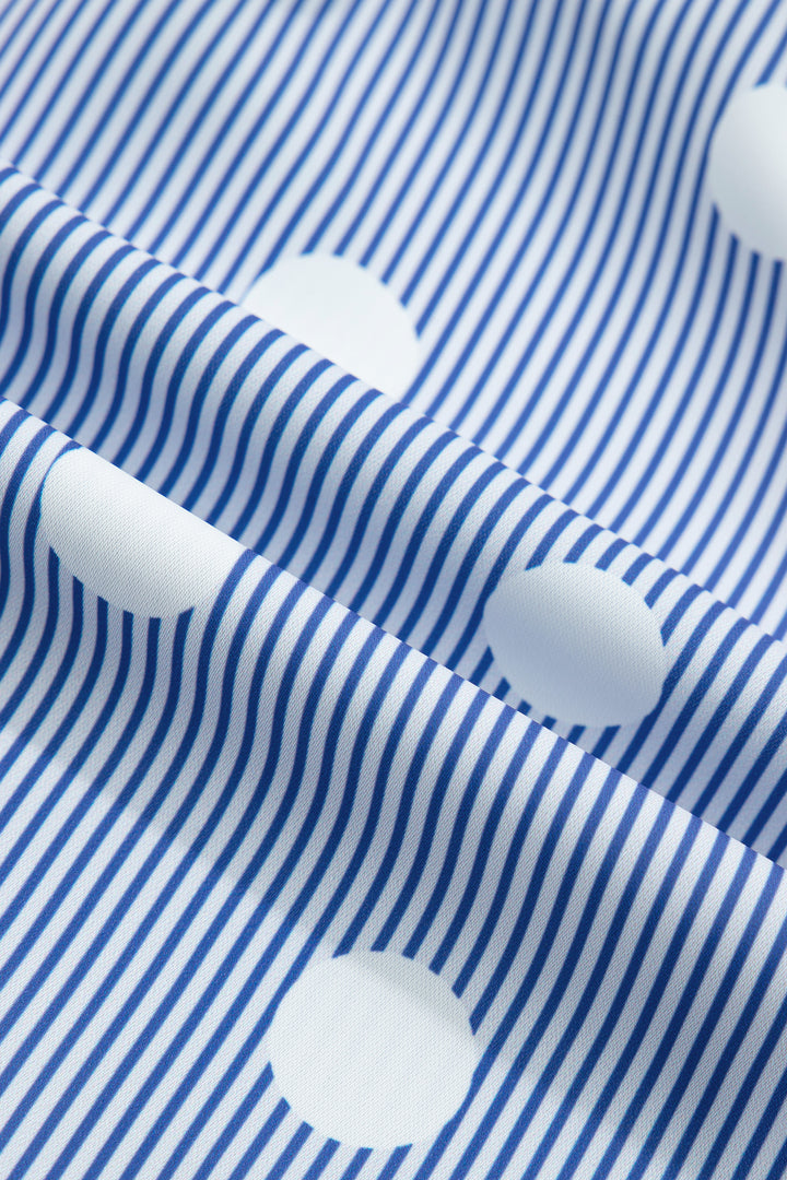 Sky Blue Polka Dot Print Shirred High Waist Casual Shorts
