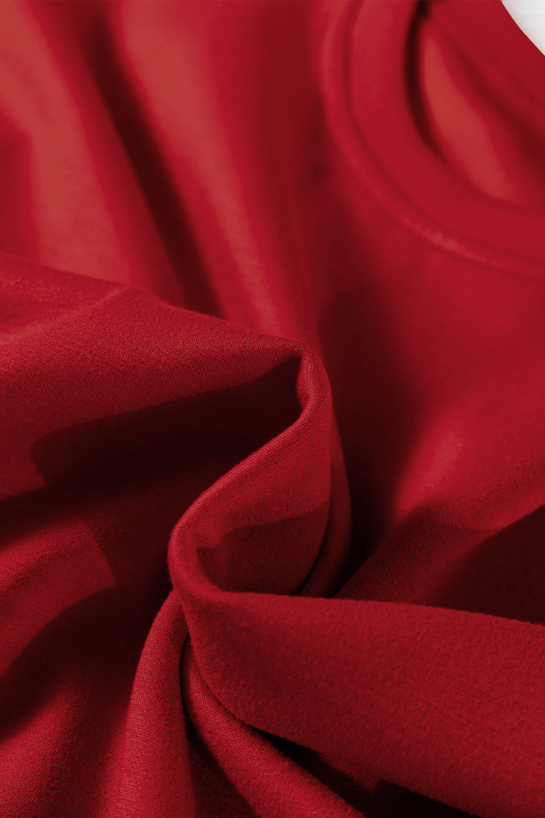 Racing Red Solid Color Drop Shoulder Pullover Mini Skirt 2pcs Outfit