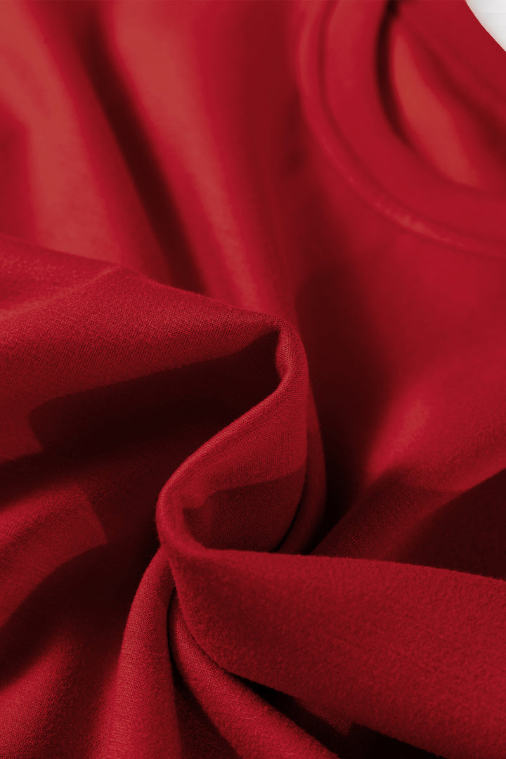 Racing Red Solid Color Drop Shoulder Pullover Mini Skirt 2pcs Outfit