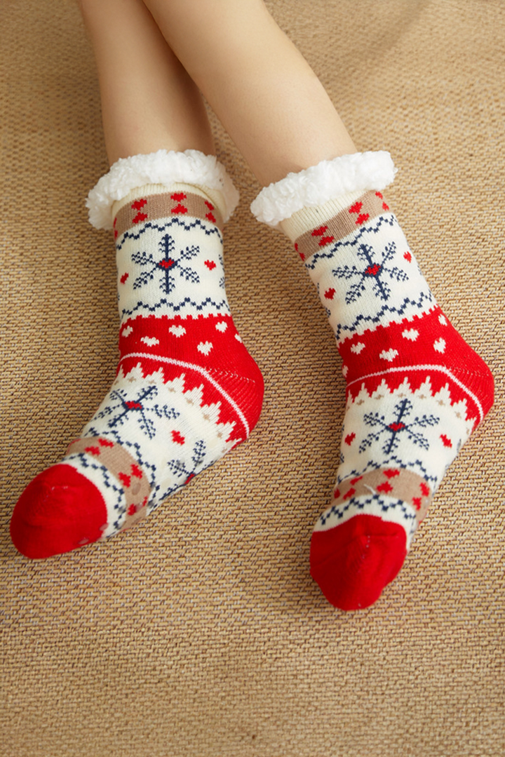 Chaussettes d'hiver doublées en peluche à motif de Noël