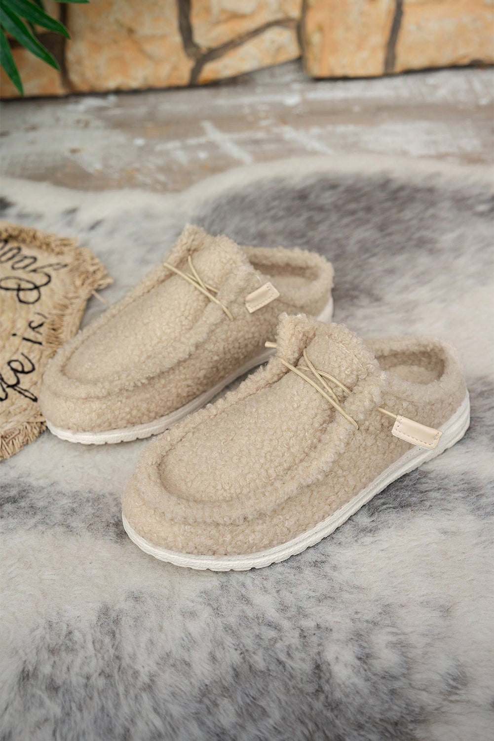 Lace Up Detail Slip On Sherpa Shoes