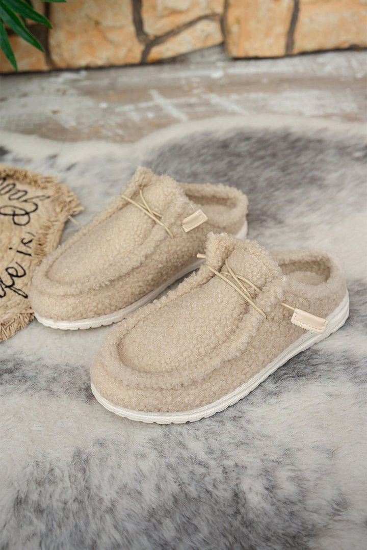 Lace Up Detail Slip On Sherpa Shoes