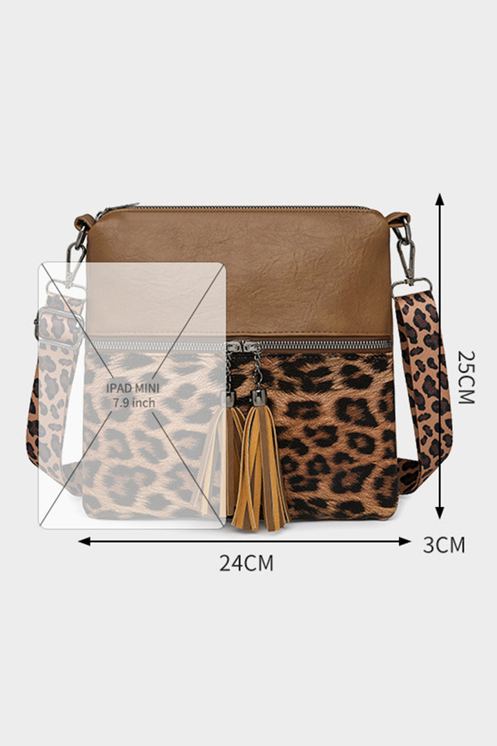 Coffee Leopard Contrast PU Leather Single Shoulder Mini Bag