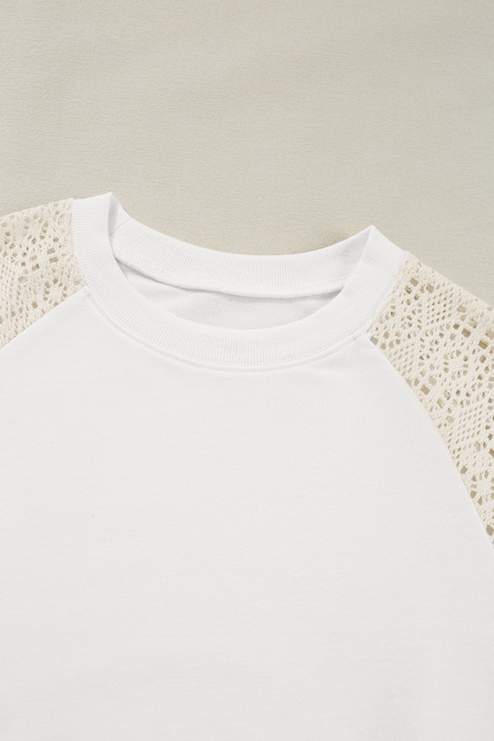 Lace Crochet Short Sleeve Round Neck T Shirt