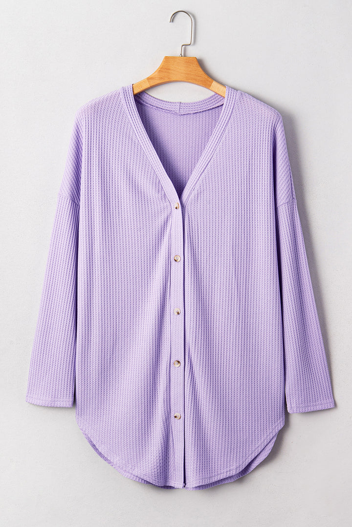 Orchid Petal Plus Size Waffle Knit Button Front Cardigan