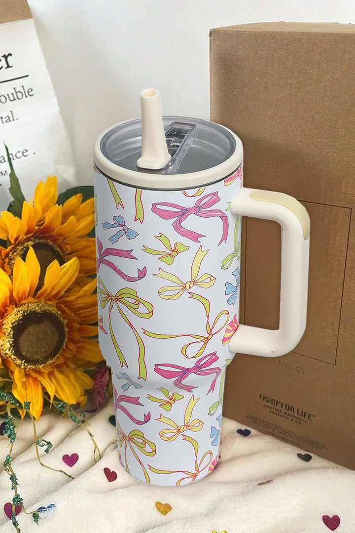 Gobelet isolant en paille avec poignée et imprimé nœud papillon, 1 134 ml