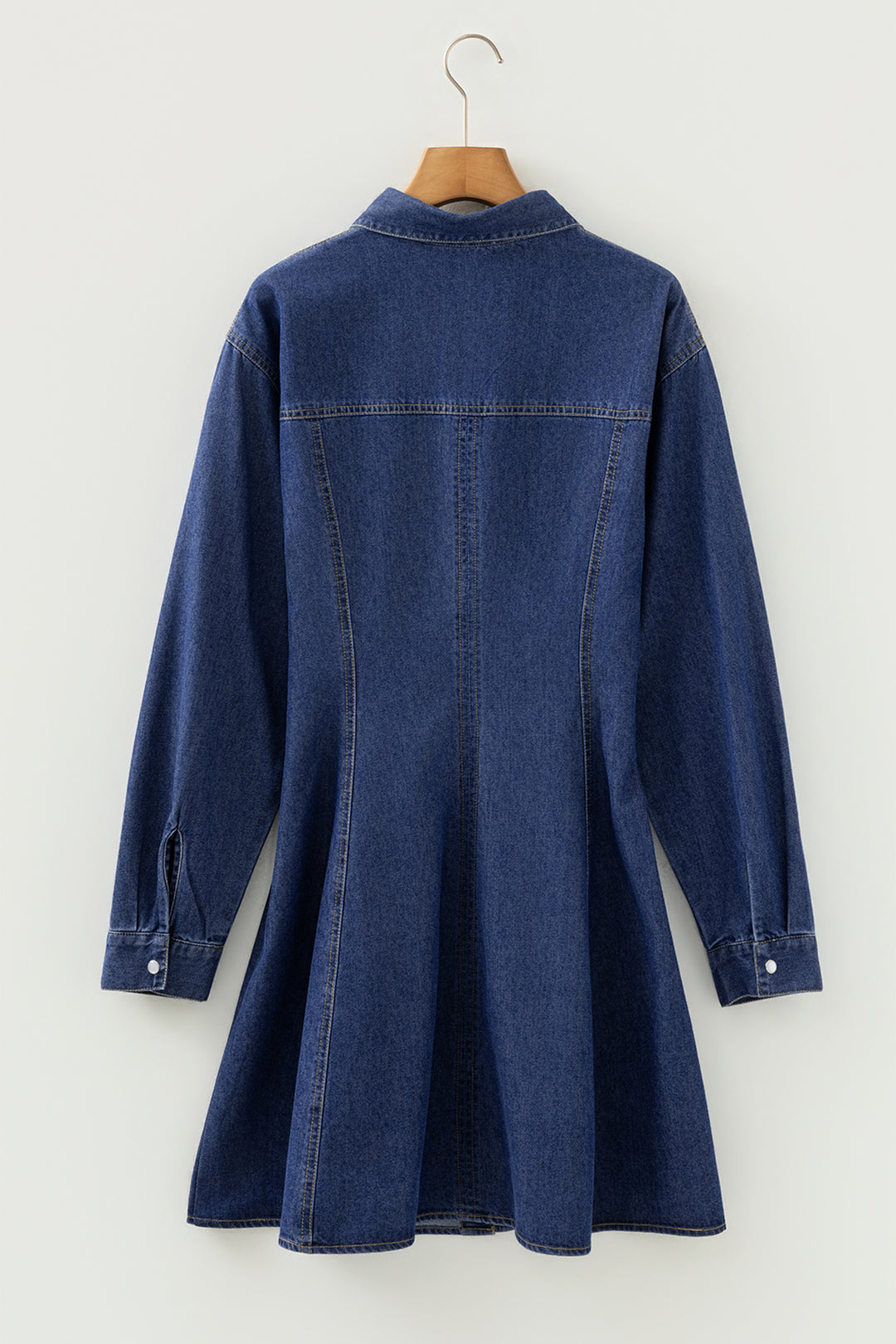 Denim Shirt Collar Long Sleeve Flared Mini Dress