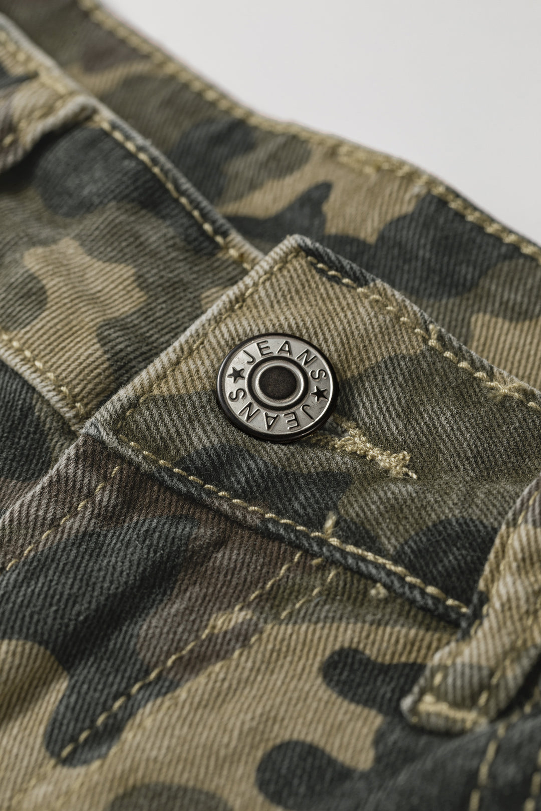 Green Camouflage High Rise Denim Shorts