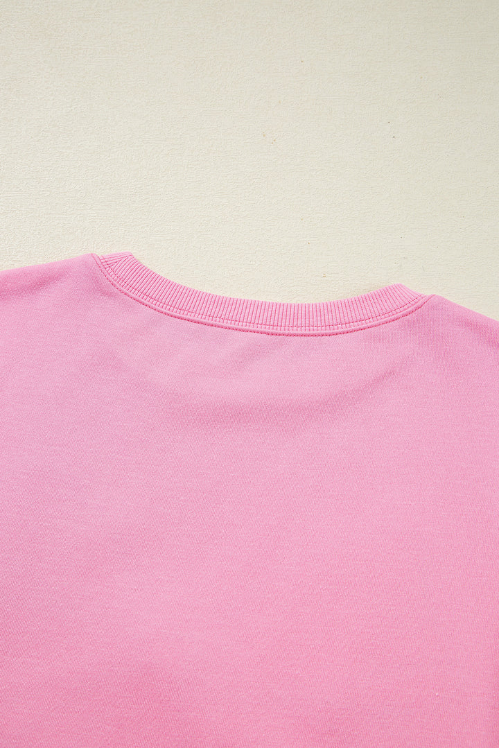 Lace Insert Bow Embroidered Exposed Seam Sweatshirt