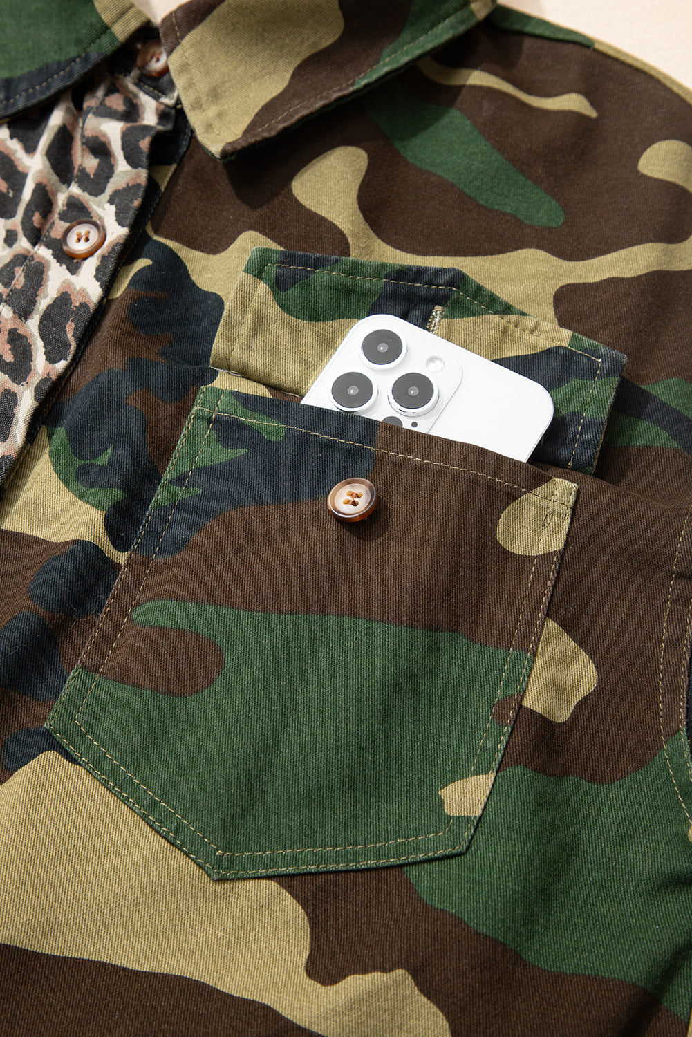 Brown Leopard Camo Patchwork Oversize Shacket