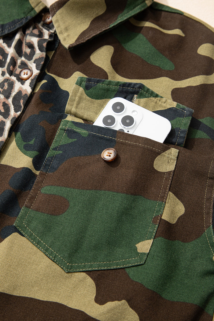 Brown Leopard Camo Patchwork Oversize Shacket