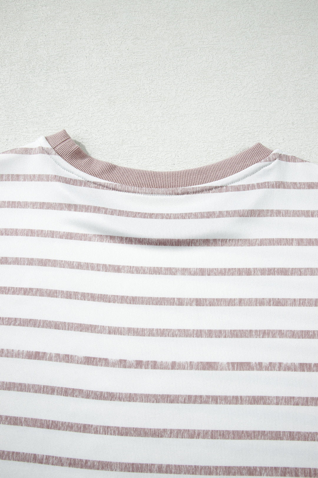 Khaki Stripe Color Block Trim Round Neck Short Sleeve Top