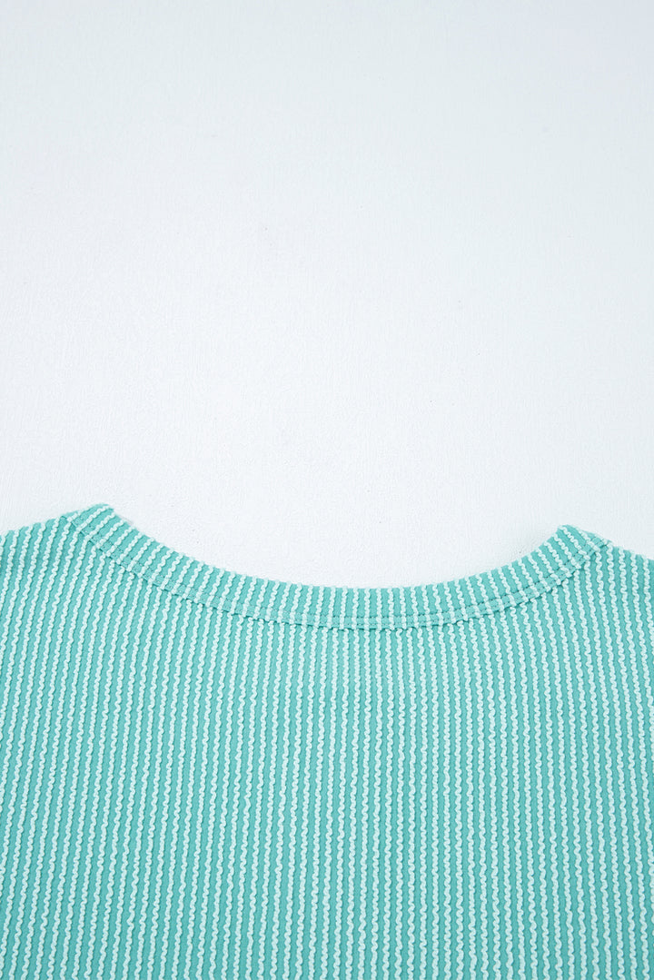 Multicolour Twisted Ribbed Knit Colorblock Henley Top