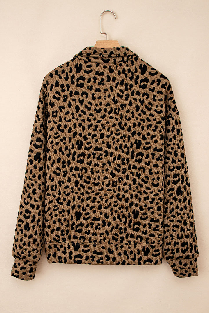 Leopard Print Quarter Zip Sweatshirt