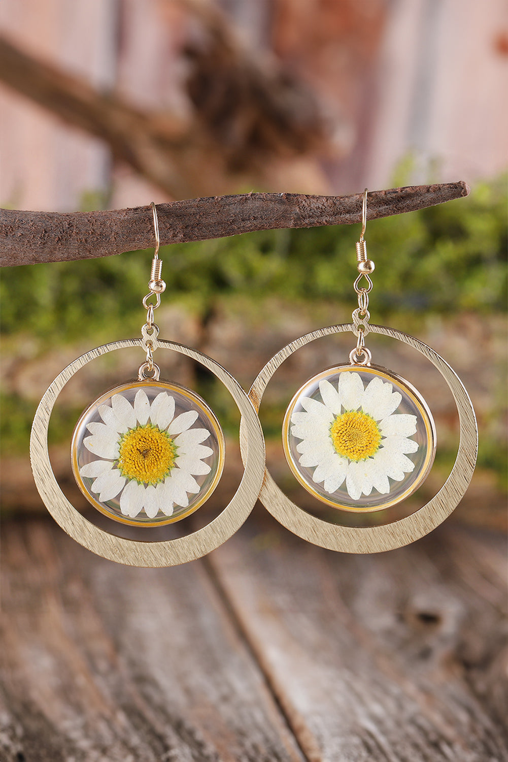 Daisy Disc Dangle Hook Earrings