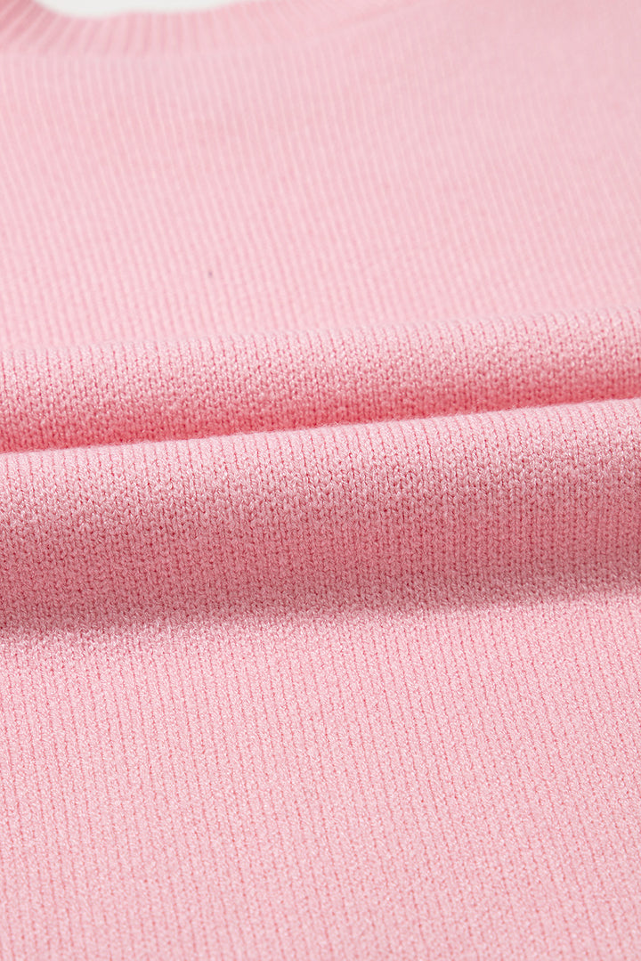 Pink Bow Graphic Drop Shoulder Round Neck Sweater