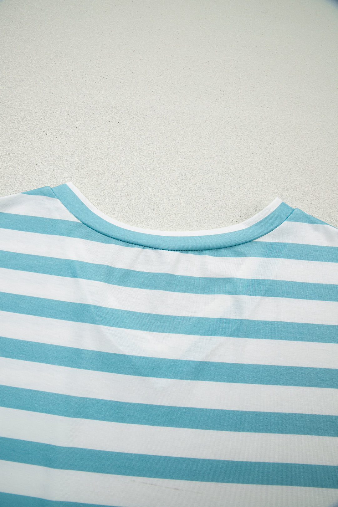Sky Blue Stripe V Neck Patched Pocket Casual T Shirt