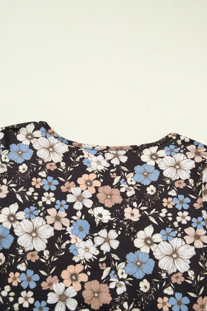 Black Floral Print Slim Long Sleeve T Shirt