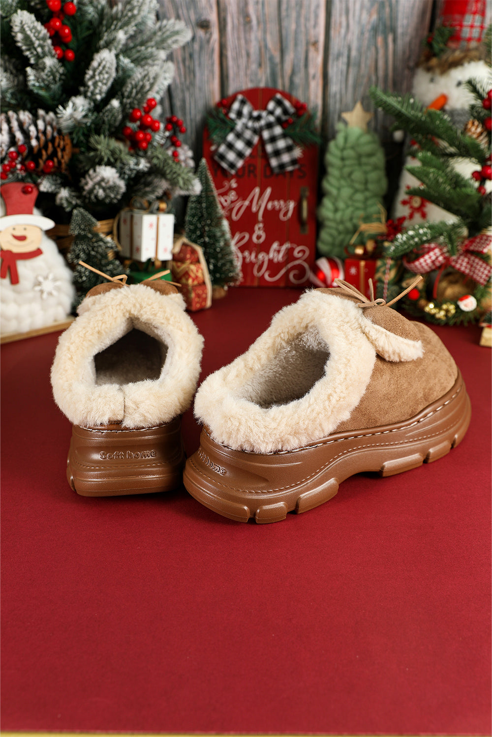 Cozy Faux Fur Lined Bow Decor Clog Slippers