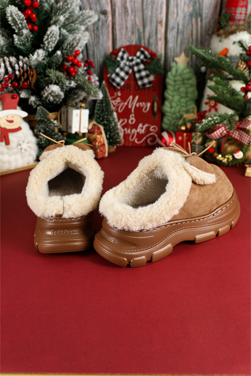 Cozy Faux Fur Lined Bow Decor Clog Slippers