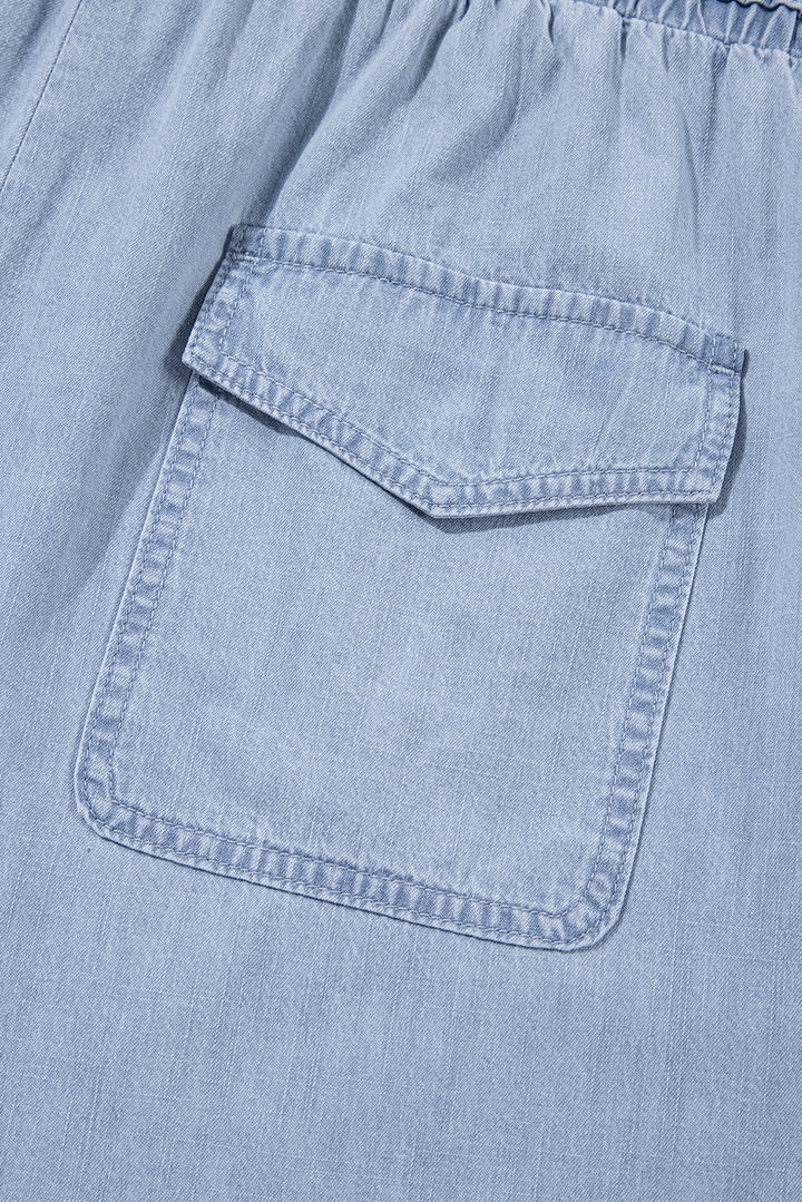 Beau Blue Pocketed Drawstring High Waist Plus Size Denim Shorts