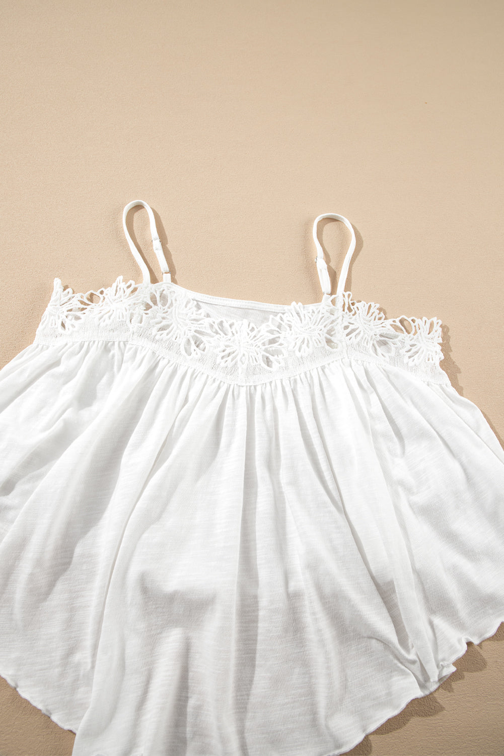 Lace Splicing Spaghetti Straps Ruffle Flared Tank Top