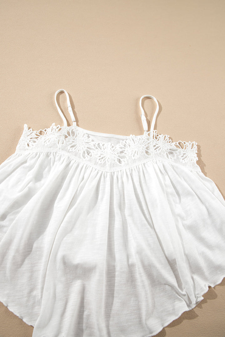 Lace Splicing Spaghetti Straps Ruffle Flared Tank Top