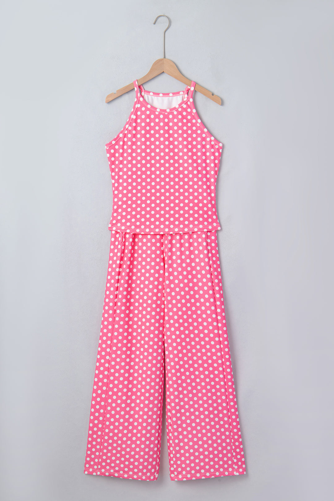 Pink Polka Dot Print Slim Tank Loose Pants 2pcs Outfit