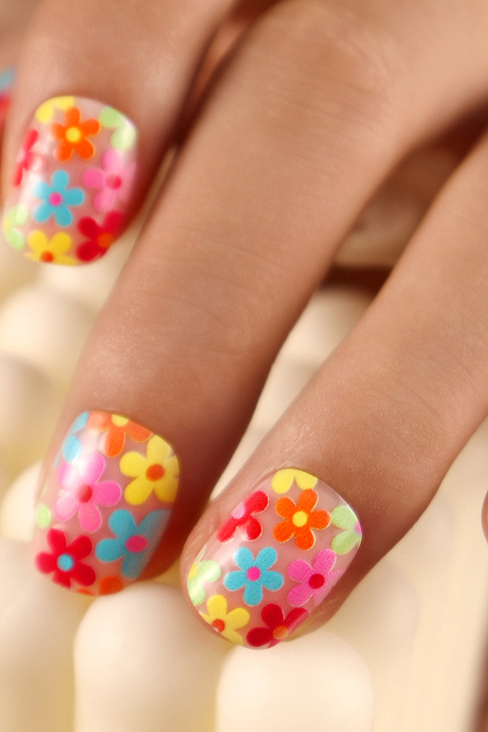 Cute Flowers Print Press On False Nails