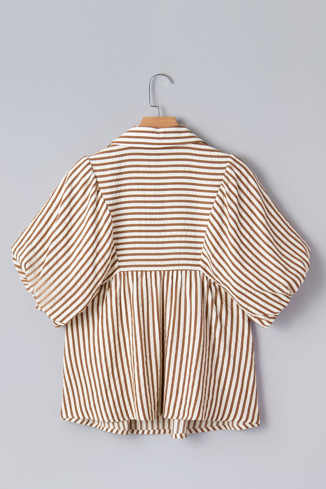 Shirred V Neck Short Puff Sleeve Blouse
