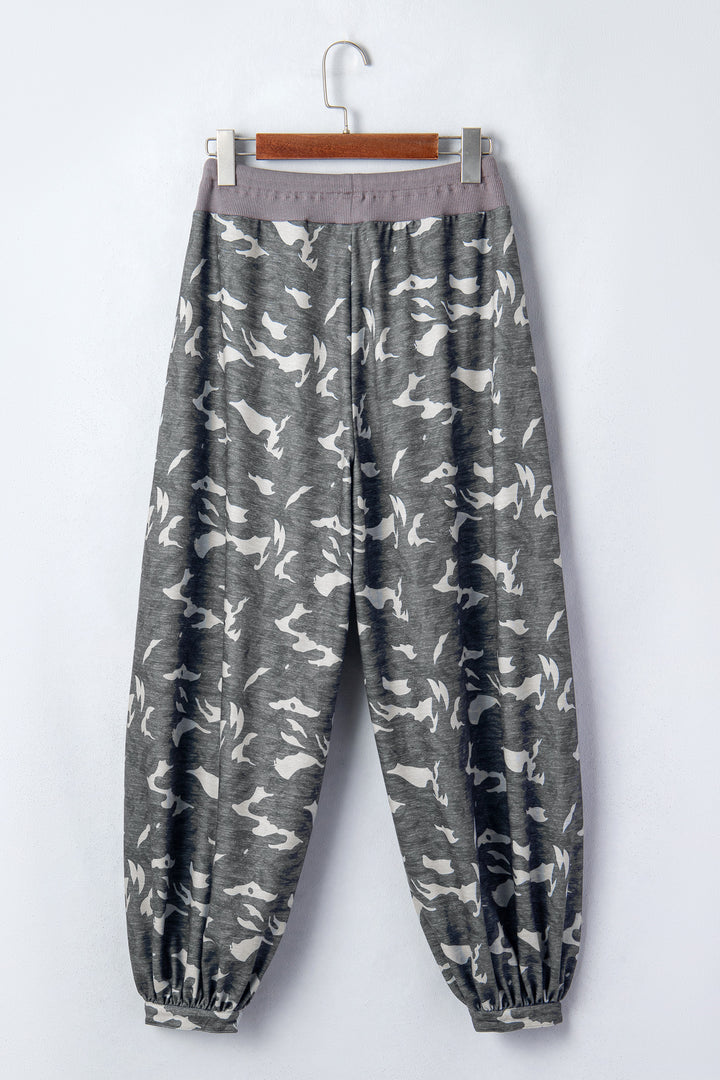 Multicolour Drawstring Contrast Waistband Camouflage Joggers Pants