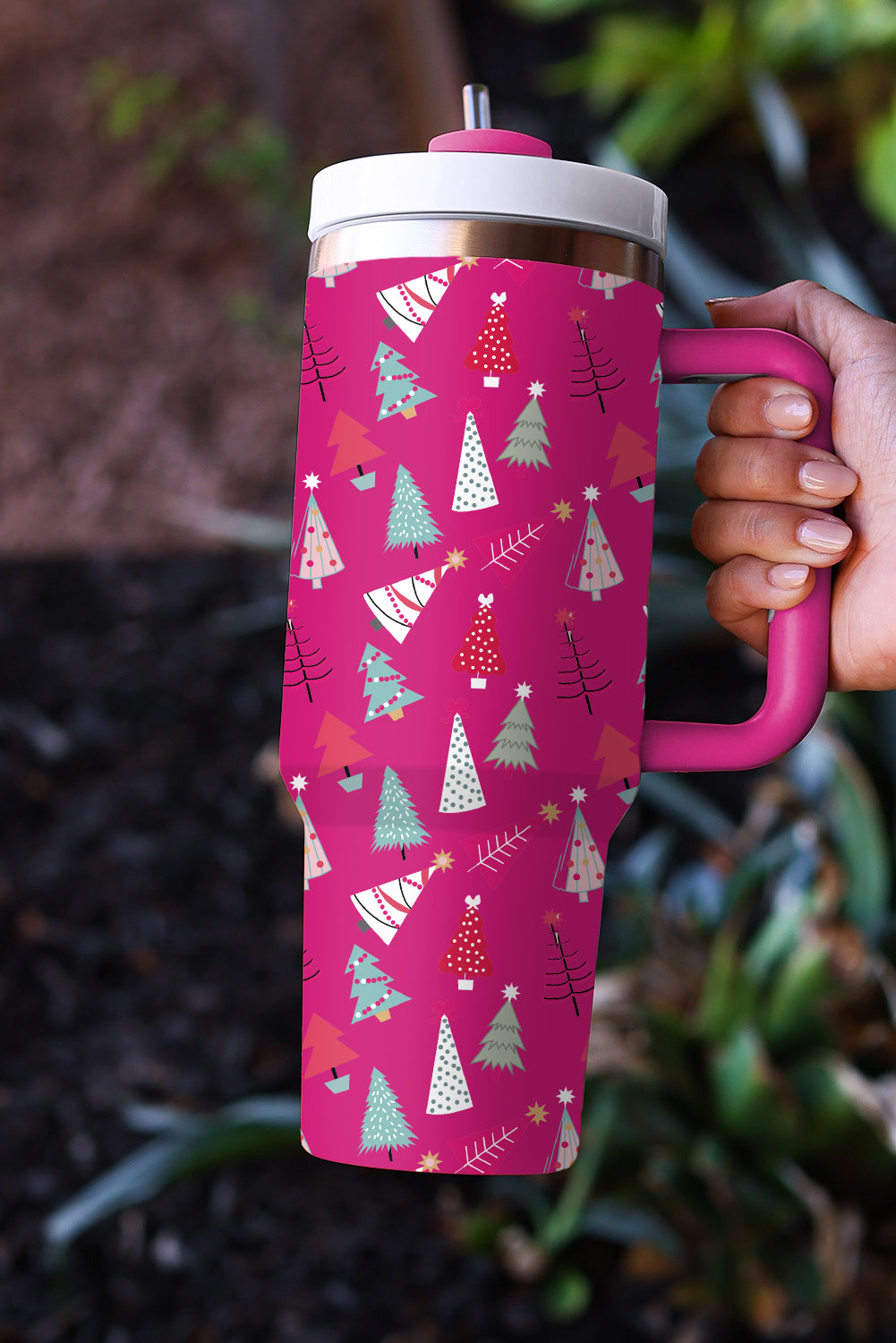 Cartoon Christmas Tree Printed Thermos Cup 40oz