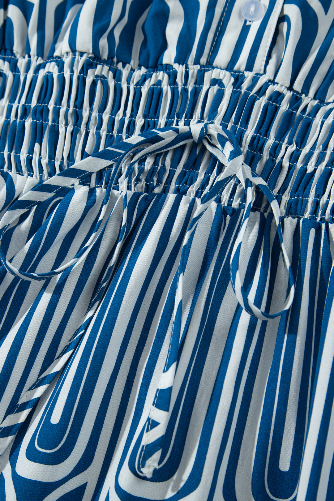 Blue Geometric Print Short Sleeve Shirt Collar Dress