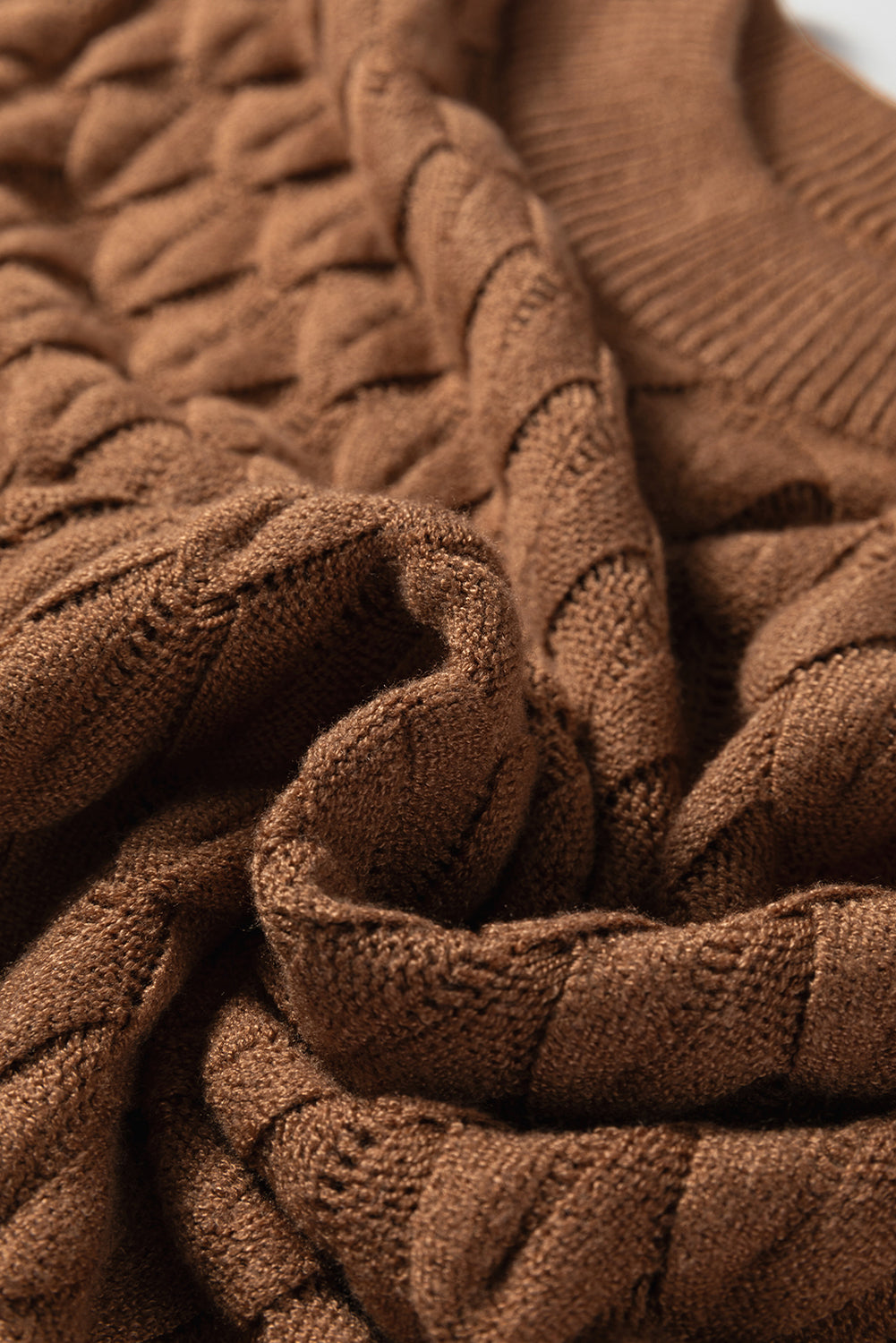 Fish Scale Textured Knit Ribbed Crew Neck Short Sleeve Sweater
