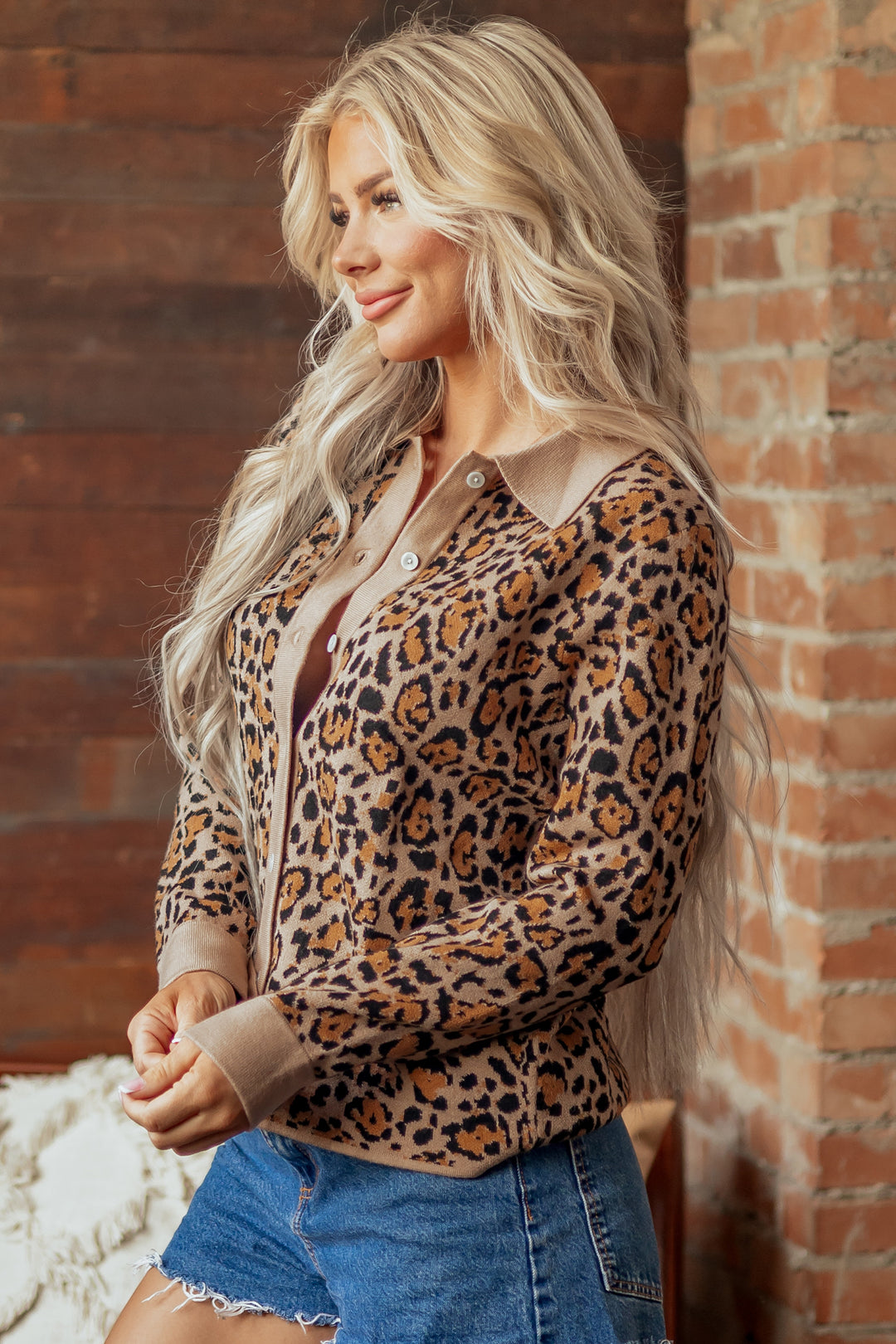 Brown Leopard Print Button-Up Long Sleeve Shirt Cardigans